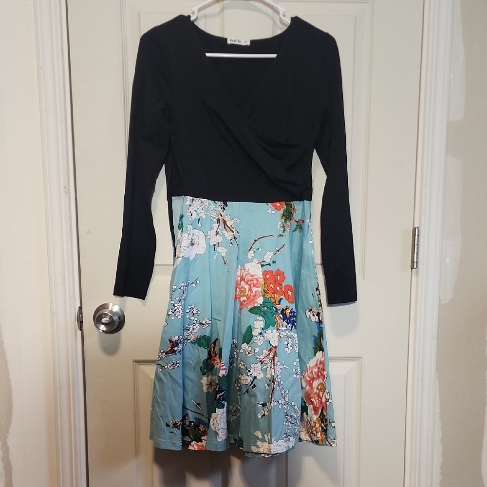 Floral Black and Blue Dress